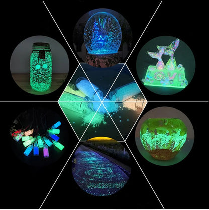 50 g de partículas luminosas fluorescentes para decoración de fiestas, pigmento brillante, grava, arena noctilucente que brilla en la oscuridad, polvo de arena