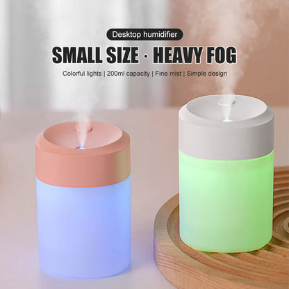 Minihumidificador de 200 ml, humidificador de aire ultrasónico USB, lámpara LED, difusor de aceites esenciales, purificador de coche, generador de niebla aniónica de aroma portátil