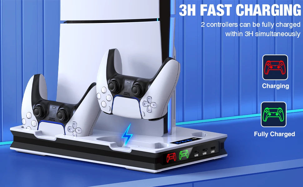 Soporte vertical BEBONCOOL S5000 para PlayStation 5, nueva versión Slim, estación de enfriamiento para PS5 con dos puertos USB de carga rápida duales