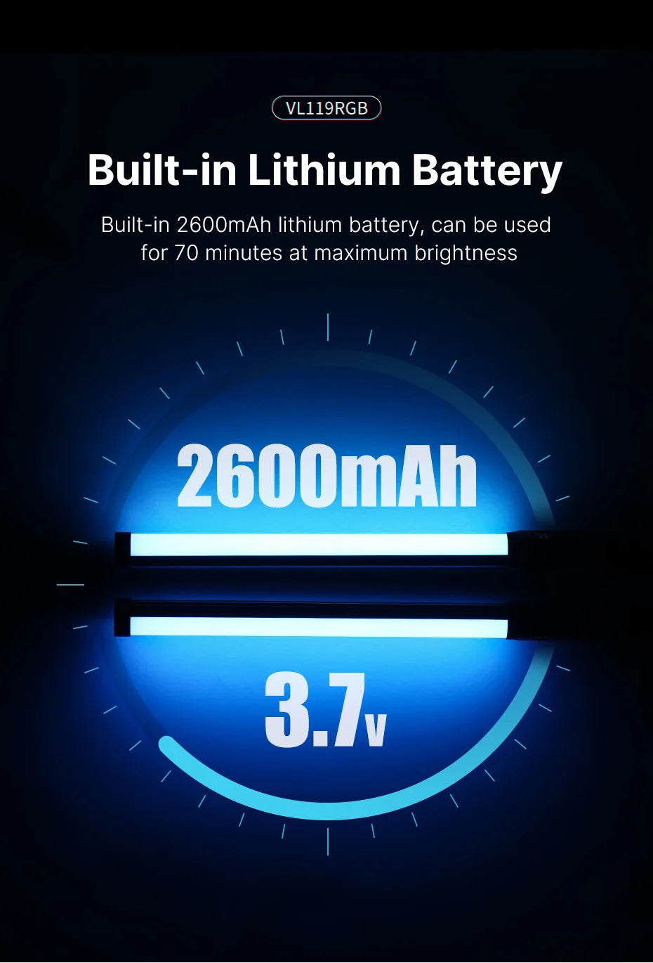 Lámpara de estudio de fotografía Ulanzi VL119 de mano con luz LED RGB colorida de 19,68 pulgadas y CRI 95+ 2500K-9000K