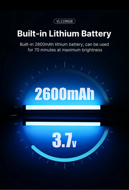 Lámpara de estudio de fotografía Ulanzi VL119 de mano con luz LED RGB colorida de 19,68 pulgadas y CRI 95+ 2500K-9000K