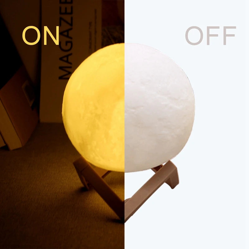 Lámpara de luz nocturna LED E5 de 8 cm con forma de luna, alimentada por batería y con soporte, lámpara estrellada para dormitorio, decoración del hogar, luces de noche, regalo para niños, lámpara de luna para Navidad