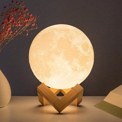 Lámpara de luz nocturna LED E5 de 8 cm con forma de luna, alimentada por batería y con soporte, lámpara estrellada para dormitorio, decoración del hogar, luces de noche, regalo para niños, lámpara de luna para Navidad