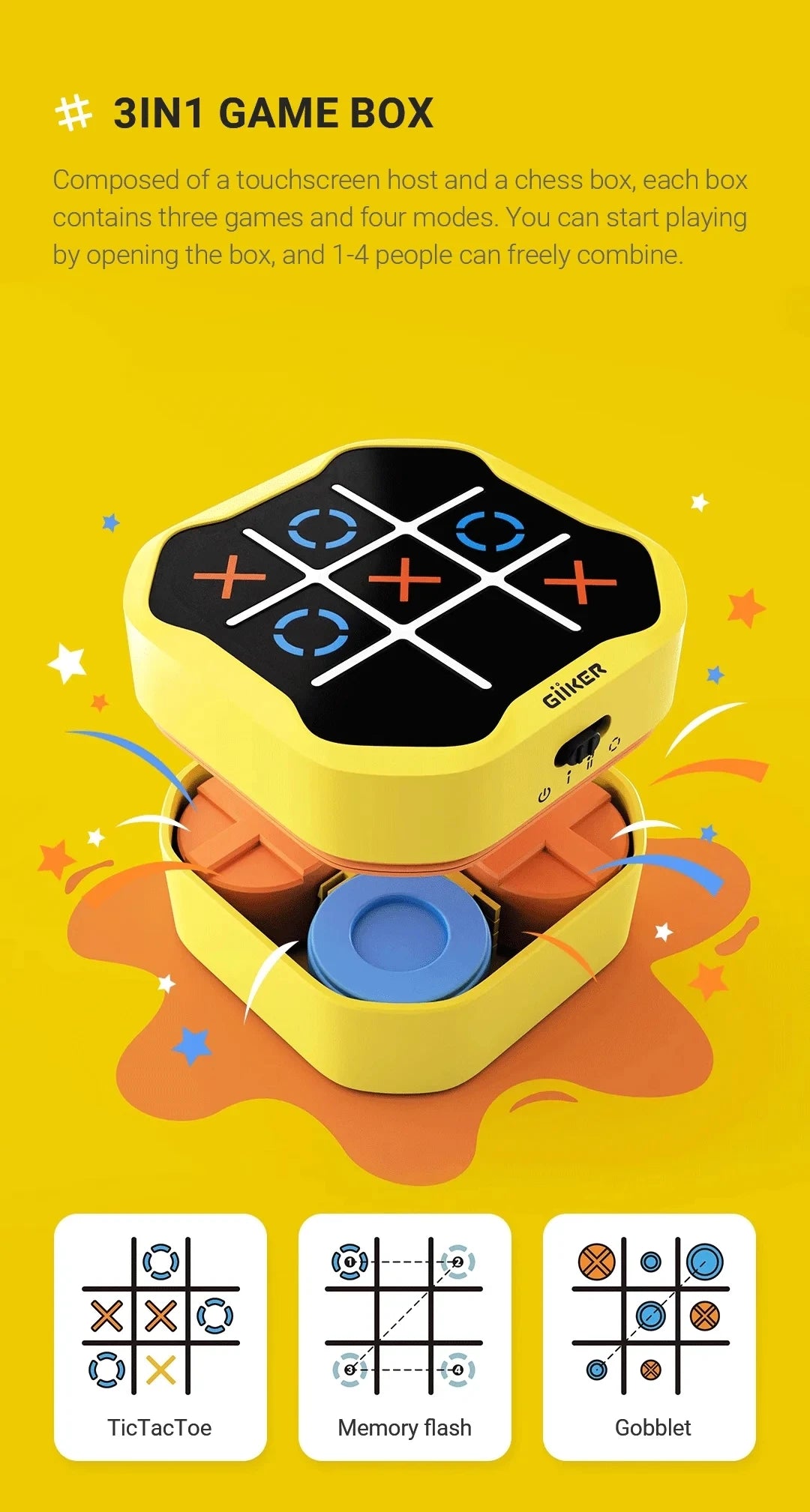 Giiker Super TIC-TAC-TOE BOLT - Juego de ajedrez compacto y portátil para la familia, juguetes de ajedrez para niños, regalos