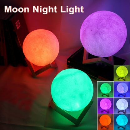 Lámpara de luz nocturna LED E5 de 8 cm con forma de luna, alimentada por batería y con soporte, lámpara estrellada para dormitorio, decoración del hogar, luces de noche, regalo para niños, lámpara de luna para Navidad