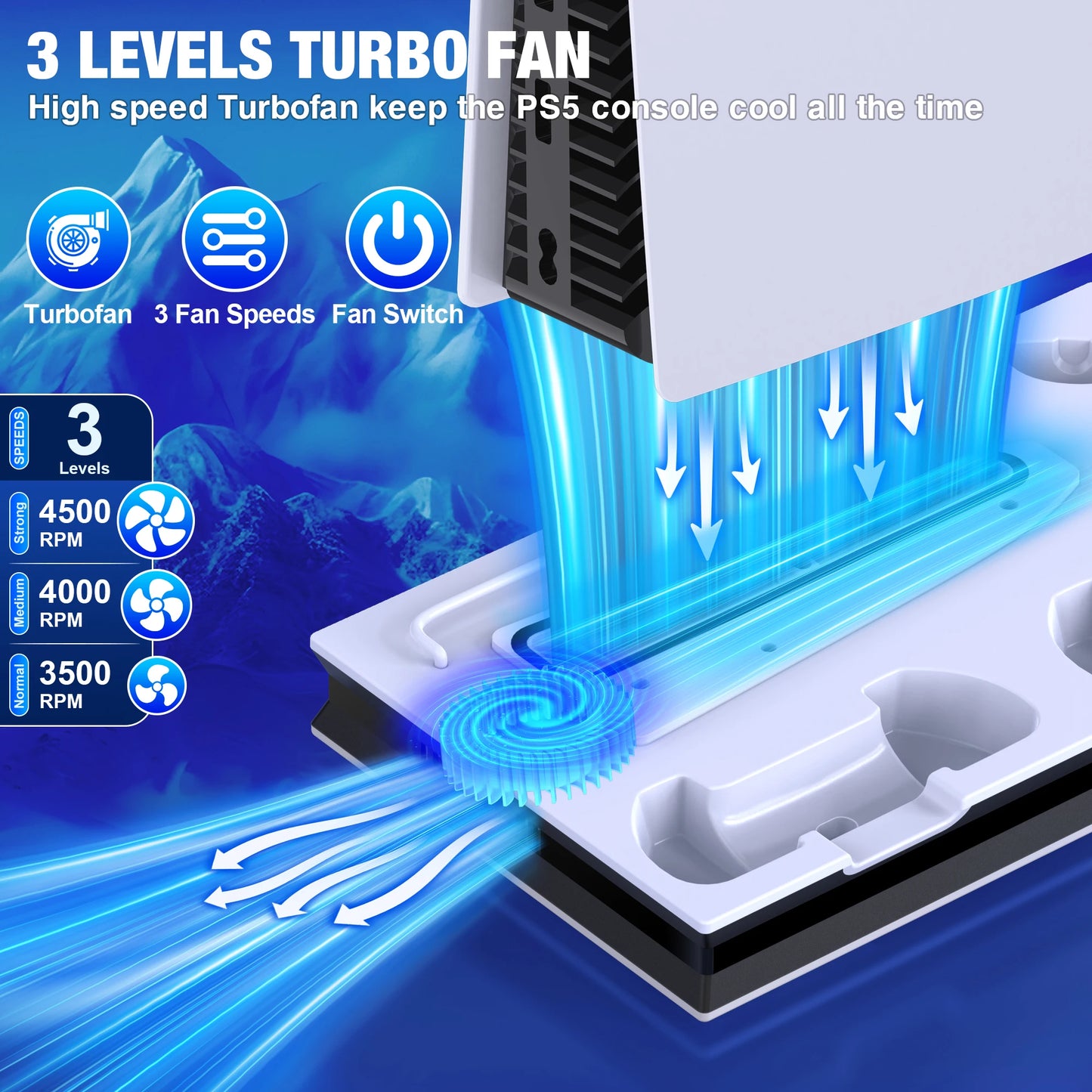 BEBONCOOL S5000 Vertical Stand For PlayStation 5 New Slim Version  PS5 Cooling Station with Two Dual Fast Charging USB