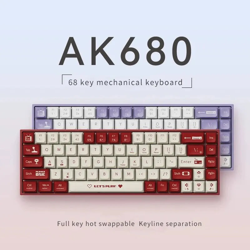 Teclado mecánico para juegos AJAZZ AK680 con cable, compacto, para computadora portátil, eje de color rojo o té, 68 teclas