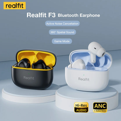 Realfit F3 ANC 主动降噪蓝牙耳机 ENC 通话 HIFI 立体声超重低音无线耳塞运动游戏