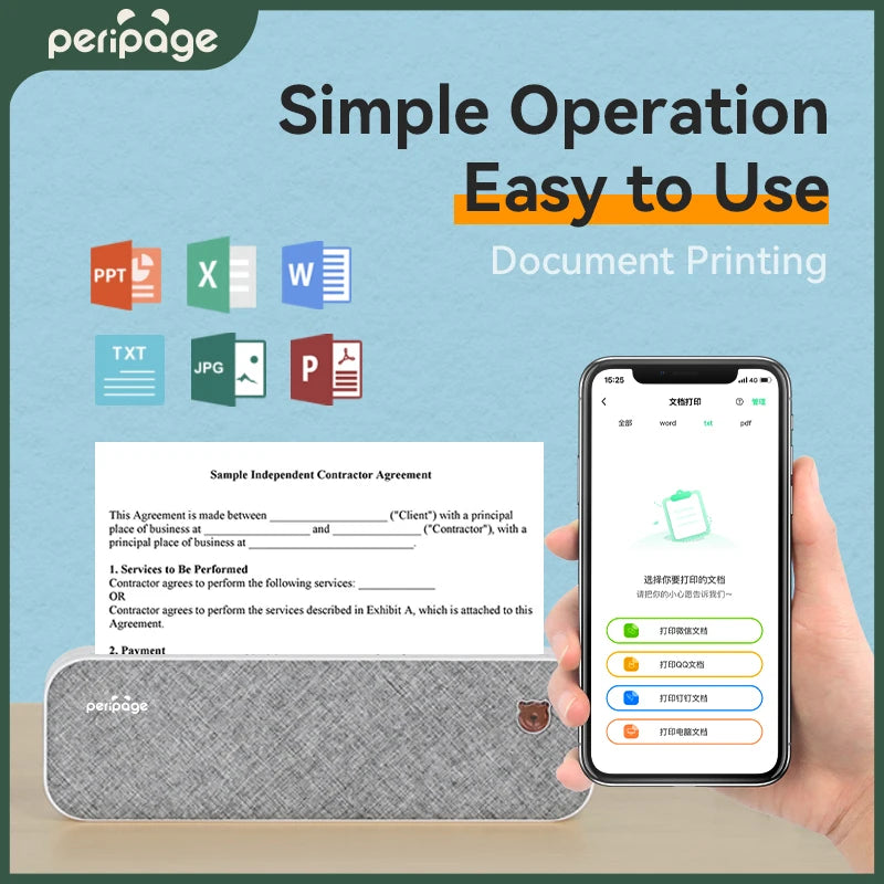 Impresora PeriPage A40, impresora de papel A4, portátil, USB, inalámbrica, Bluetooth, impresora de transferencia térmica para sistema IOS y Android