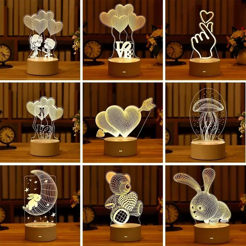 Lámpara LED 3D de amor romántico para el hogar, luz de noche para niños, decoración de bodas, fiesta de cumpleaños, día de San Valentín, lámpara de noche