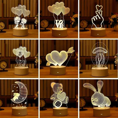 Romantic Love 3D Led Lamp for Home Kids Children's Night Light Wedding Decoration Birthday Party Valentine's Day Bedside Lamp