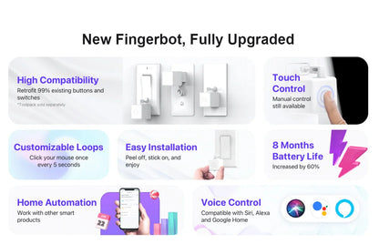 Robot inteligente Fingerbot para el hogar, aplicación Adaprox Home, Bluetooth 4.2, interruptor inteligente Finger Bot, control remoto por voz para Alexa y Google Home