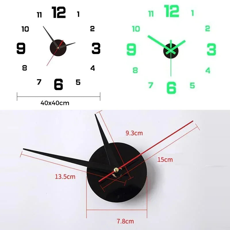 Reloj de pared luminoso 3D sin marco acrílico reloj digital DIY pegatinas de pared reloj silencioso para sala de estar dormitorio oficina decoración de pared