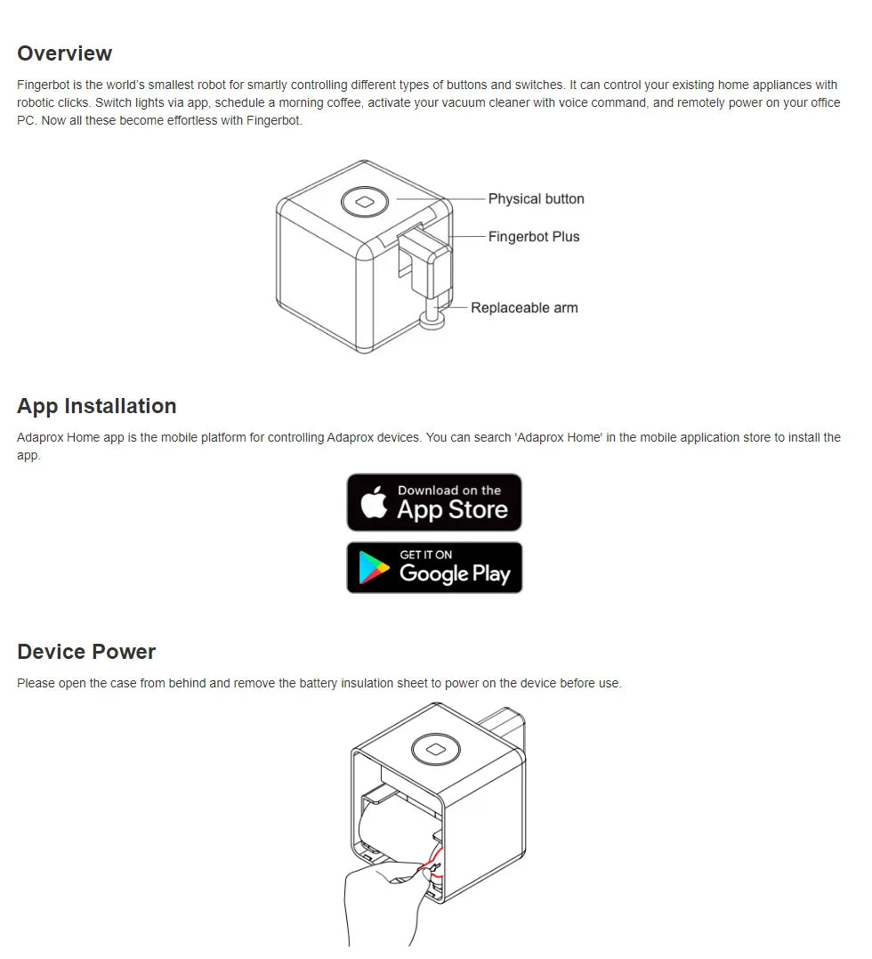 Robot inteligente Fingerbot para el hogar, aplicación Adaprox Home, Bluetooth 4.2, interruptor inteligente Finger Bot, control remoto por voz para Alexa y Google Home