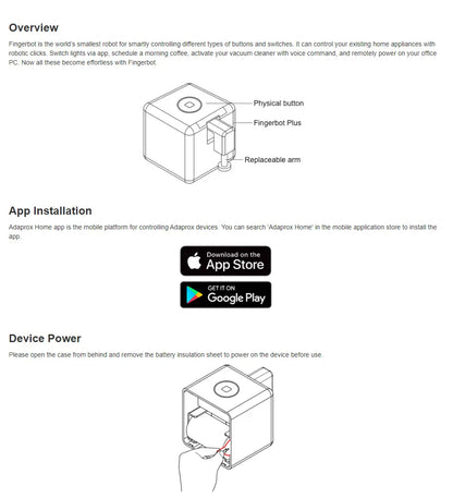 Smart Home Fingerbot Robot Adaprox home App Bluetooth 4.2  Finger Bot Smart Switch Voice Remote Control For Alexa Google Home