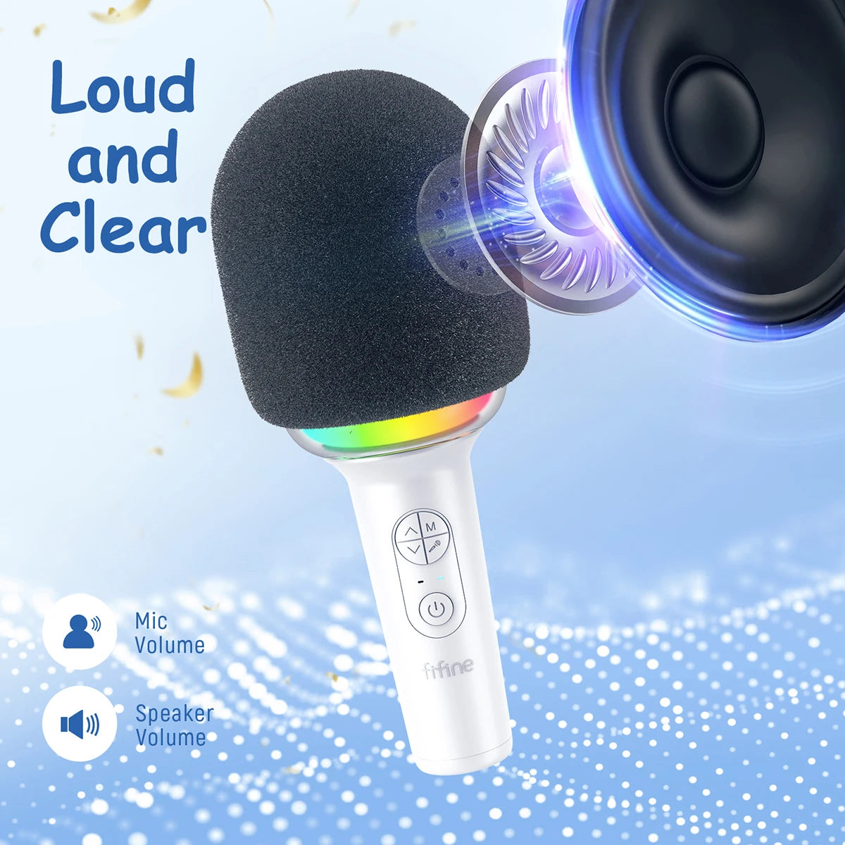 FIFINE Karaoke Microphone Wireless Bluetooth-compatible Handheld Mic with Built-in Speaker,Portable Singing Microphone for Party