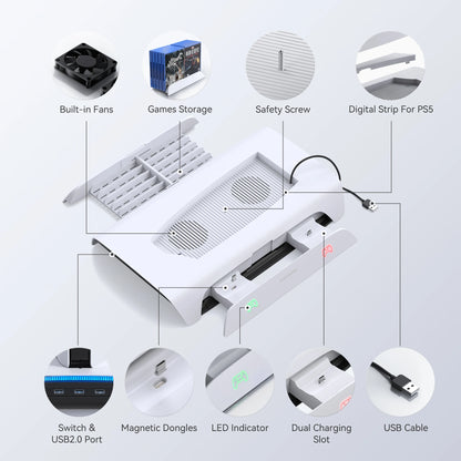 Estación de enfriamiento KIWIHOME para accesorios de PS5 Soporte vertical con RGB para accesorios de juegos de Playstation 5 para accesorios de PS5