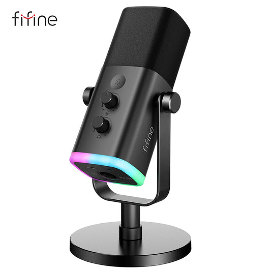 Micrófono dinámico USB/XLR FIFINE con botón de silencio táctil, conector para auriculares, controles de E/S, para mezclador de PC PS5/4, micrófono para juegos Ampligame AM8