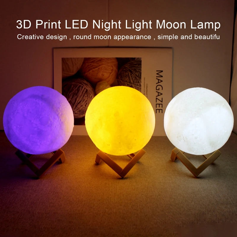 E5 8cm Moon LED Night Light Lamp Battery Powered With Stand Starry Lamp Bedroom Home Decor Night Lights Kids Gift Moon Lamp Xmas