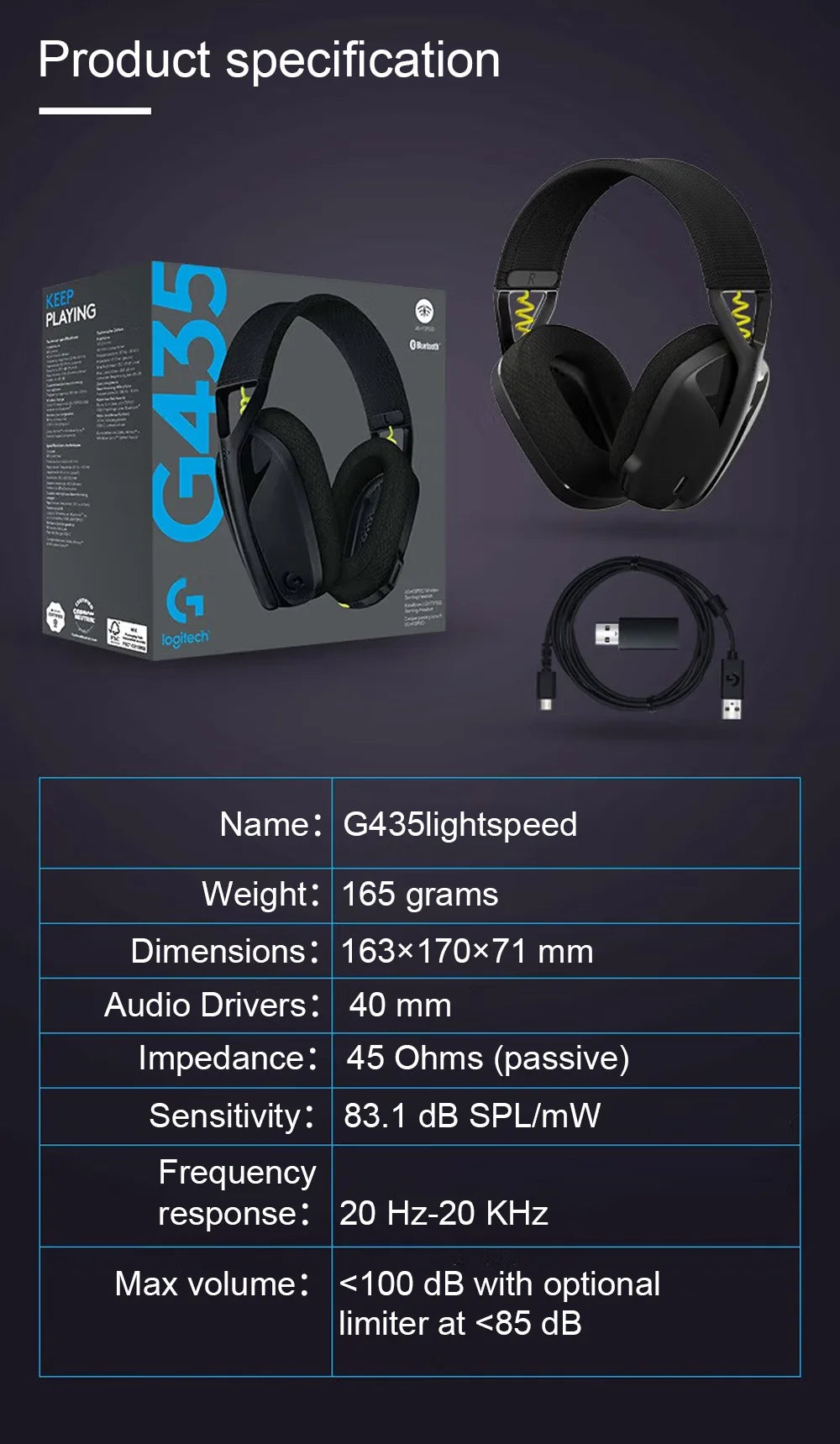 AURICULARES INALÁMBRICOS PARA JUEGOS Logitech G435 LIGHTSPEED Sonido envolvente 7.1 Micrófono incorporado Auriculares Bluetooth para jugadores para PC/PS