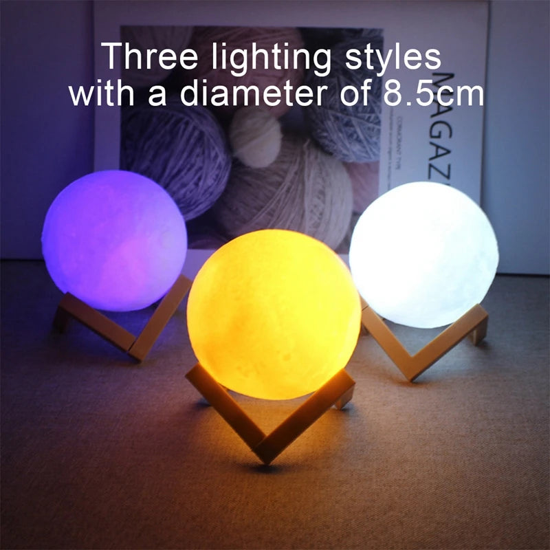 Lámpara de luz nocturna LED E5 de 8 cm con forma de luna, alimentada por batería y con soporte, lámpara estrellada para dormitorio, decoración del hogar, luces de noche, regalo para niños, lámpara de luna para Navidad