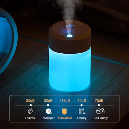 Minihumidificador de 200 ml, humidificador de aire ultrasónico USB, lámpara LED, difusor de aceites esenciales, purificador de coche, generador de niebla aniónica de aroma portátil