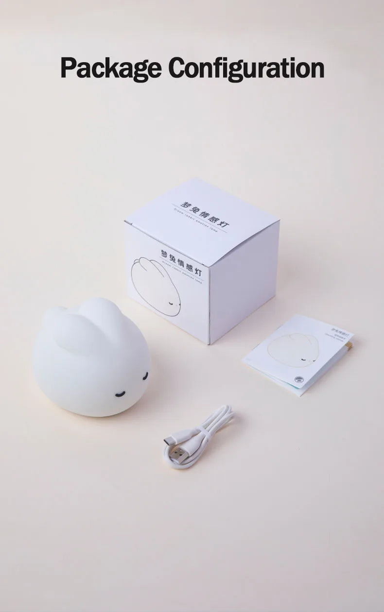 Luz de noche de conejo para habitación de niños, linda lámpara de conejito, regalos para guardería, niñas, niños pequeños, decoración de habitación kawaii, luz de noche de silicona USB