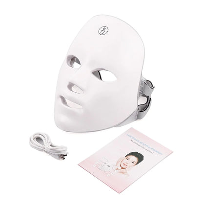 Máscara facial LED recargable, 7 colores, terapia de fotones LED, máscara de belleza, rejuvenecimiento de la piel, dispositivo de belleza blanqueador y lifting facial para el hogar