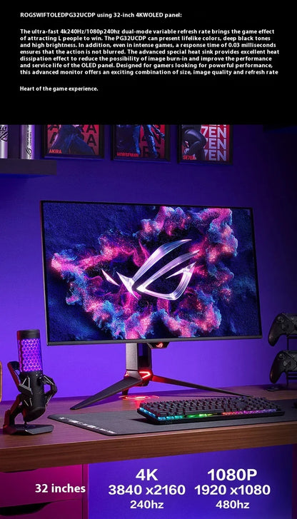 Monitor ROG PG32UCDP de 31,5 pulgadas con modo dual 4K 240 Hz 480 Hz para computadora de escritorio, portátil, pantalla IPS, 1080P, monitor OLED para juegos de PC