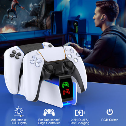 RGB Controller Charging Station For PlayStation 5 Dual Fast Charger LED Indicator Charging Stand Docking Station For PS5 Gamepad