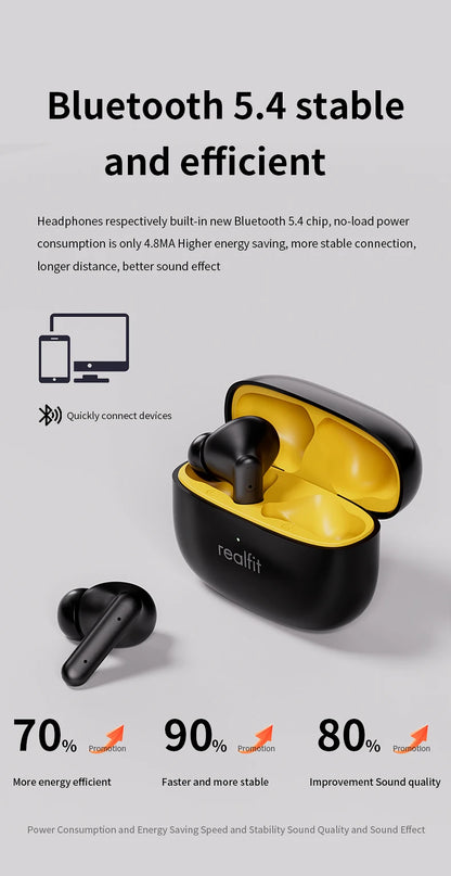 Auriculares Bluetooth con cancelación activa de ruido Realfit F3 ANC, llamadas ENC, estéreo HIFI, graves excelentes, auriculares inalámbricos, deportivos para juegos