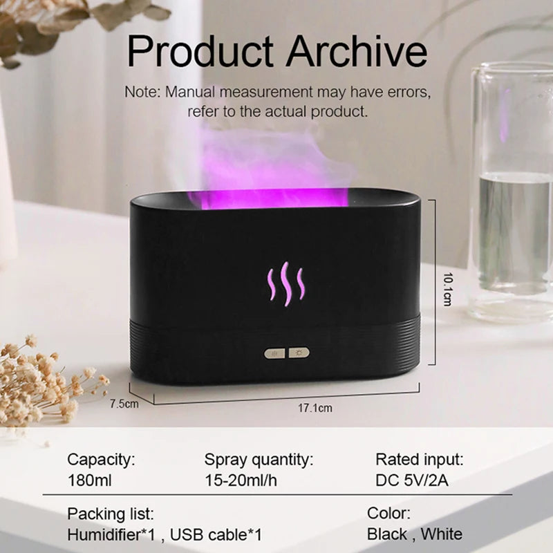 Humidificador portátil de vapor frío con USB, LED que cambia de color, para habitación, aire, llama, fuego, difusor de aceites esenciales