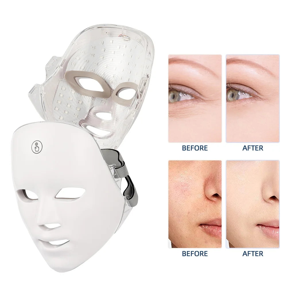 Máscara facial LED recargable, 7 colores, terapia de fotones LED, máscara de belleza, rejuvenecimiento de la piel, dispositivo de belleza blanqueador y lifting facial para el hogar