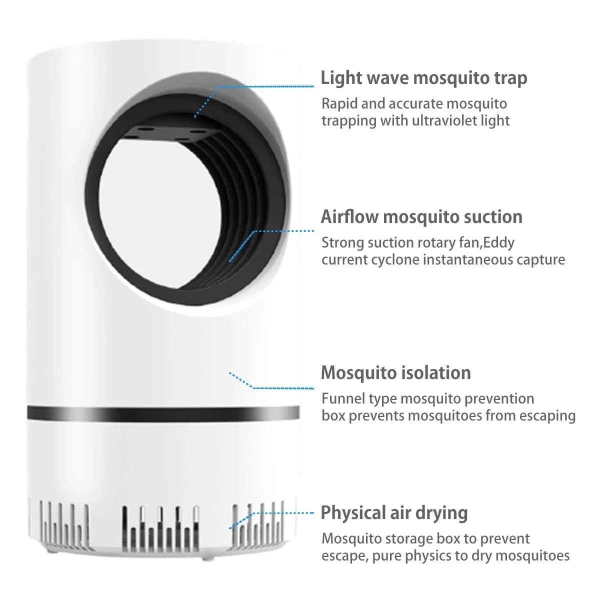 Trampa eléctrica portátil para mosquitos Xiaomi, lámpara para matar mosquitos con fuente de alimentación USB y adaptador, ventilador de succión, trampa para moscas e insectos para interiores